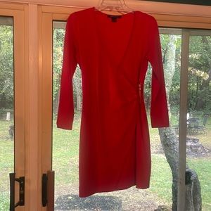 French connection red long sleeve v neck dress size 12